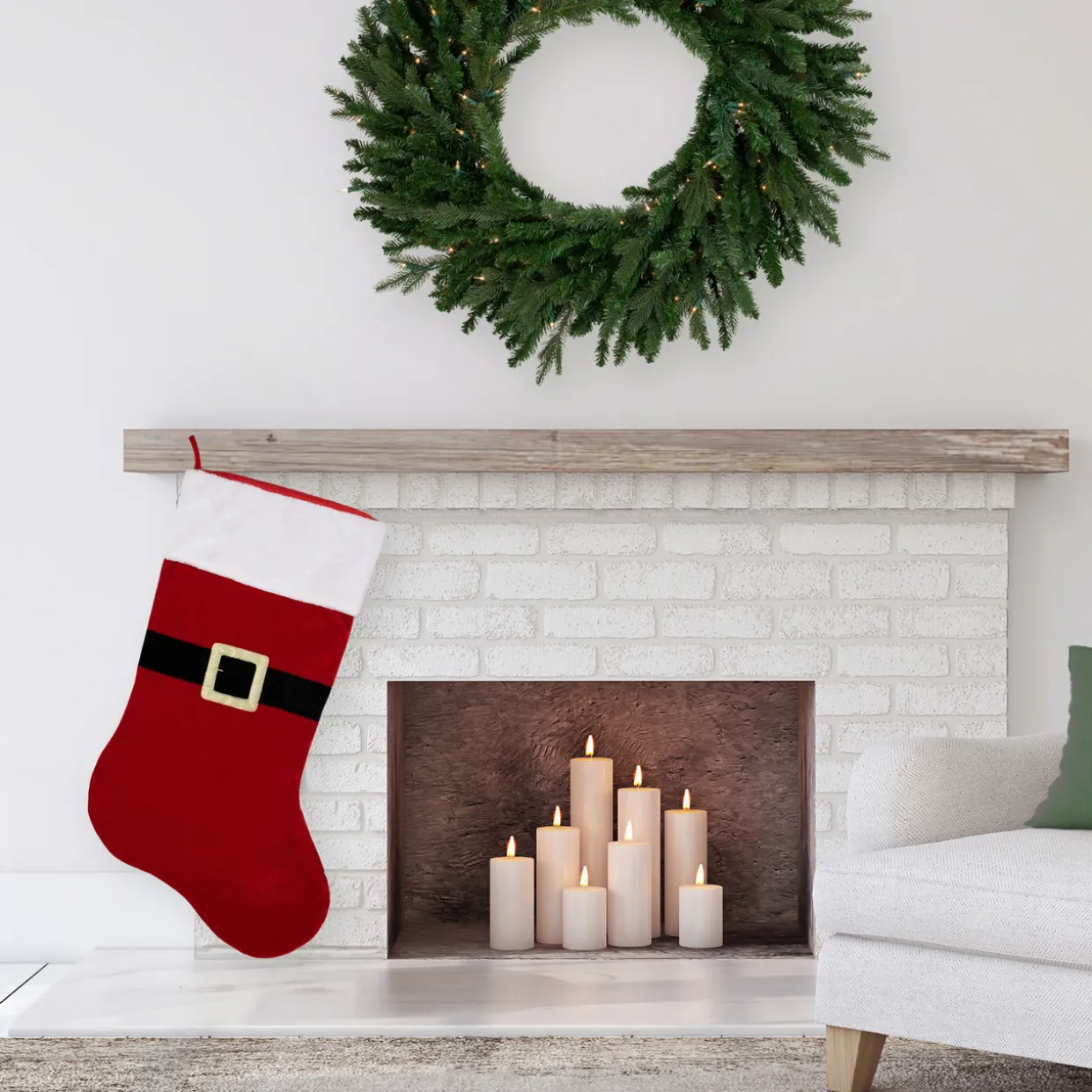 Velveteen Santa Claus Belt Buckle Commercial Christmas Stocking - 48" - Red and White