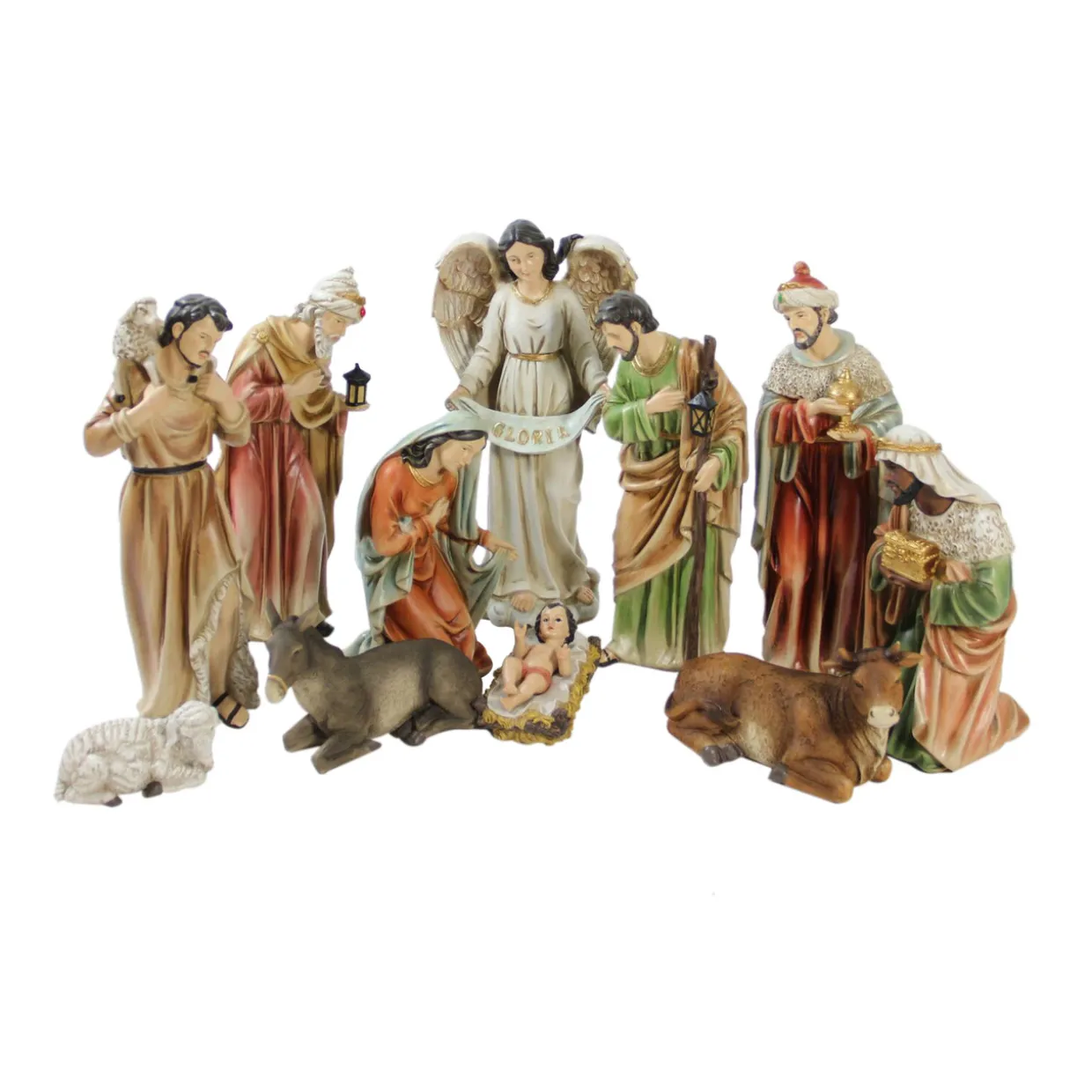 Vibrantly Colored Traditional Christmas Nativity Figurine Set - 15.5"