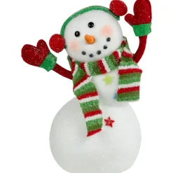 Waving Snowman with Earmuffs Glitter Christmas Figurine - 10"