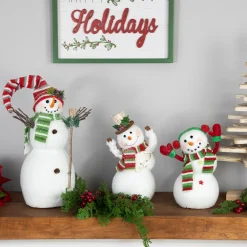 Waving Snowman with Earmuffs Glitter Christmas Figurine - 10