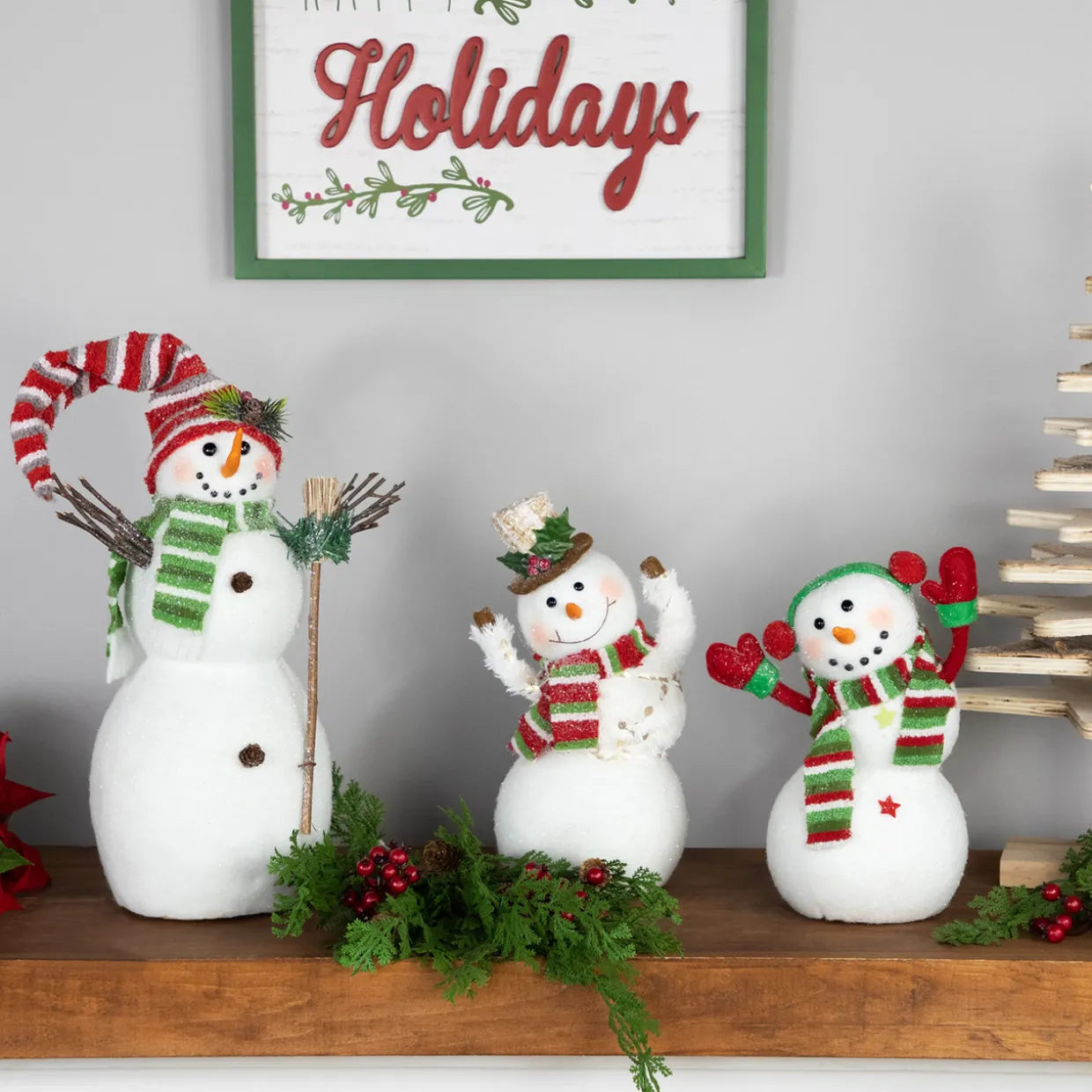 Waving Snowman with Earmuffs Glitter Christmas Figurine - 10"