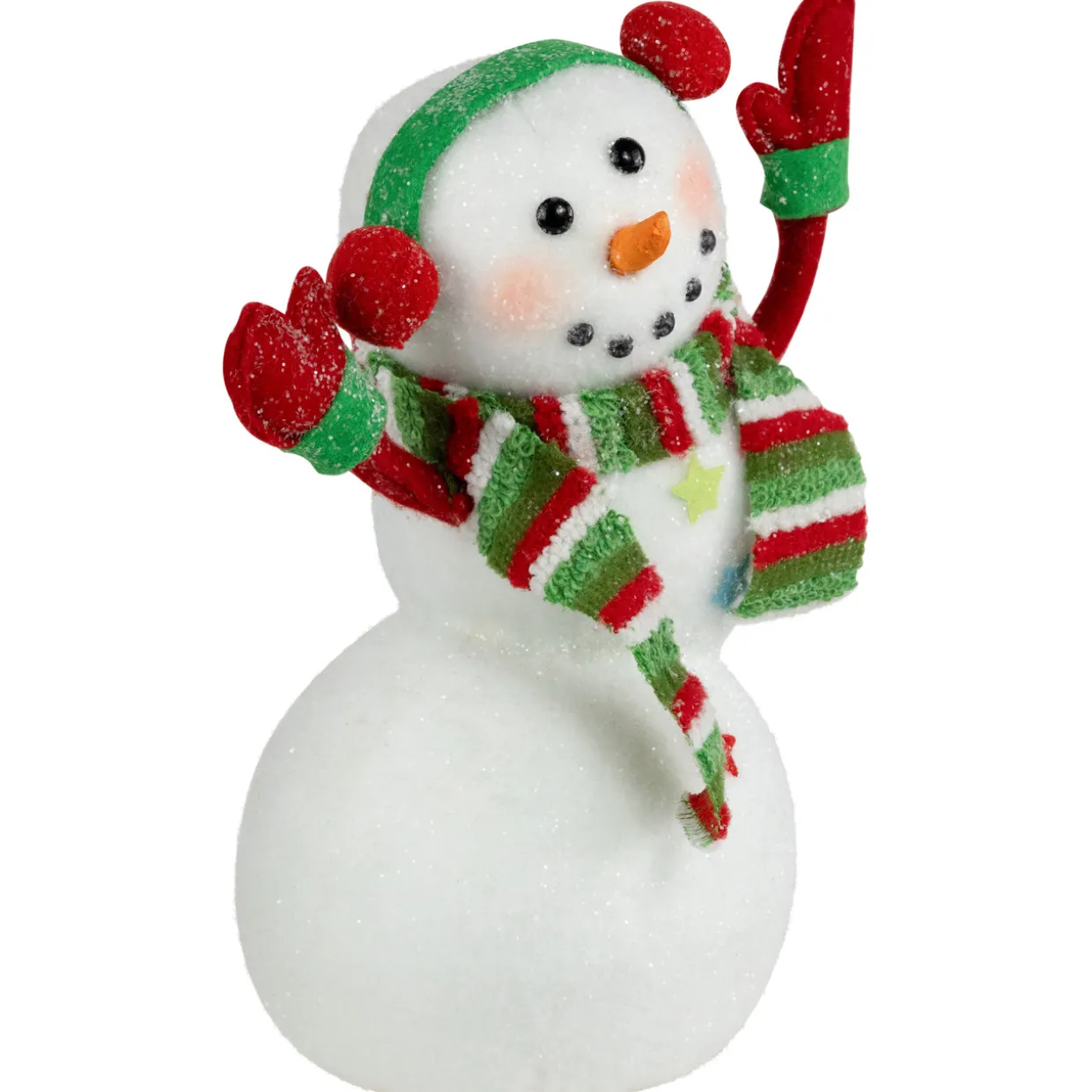 Waving Snowman with Earmuffs Glitter Christmas Figurine - 10"