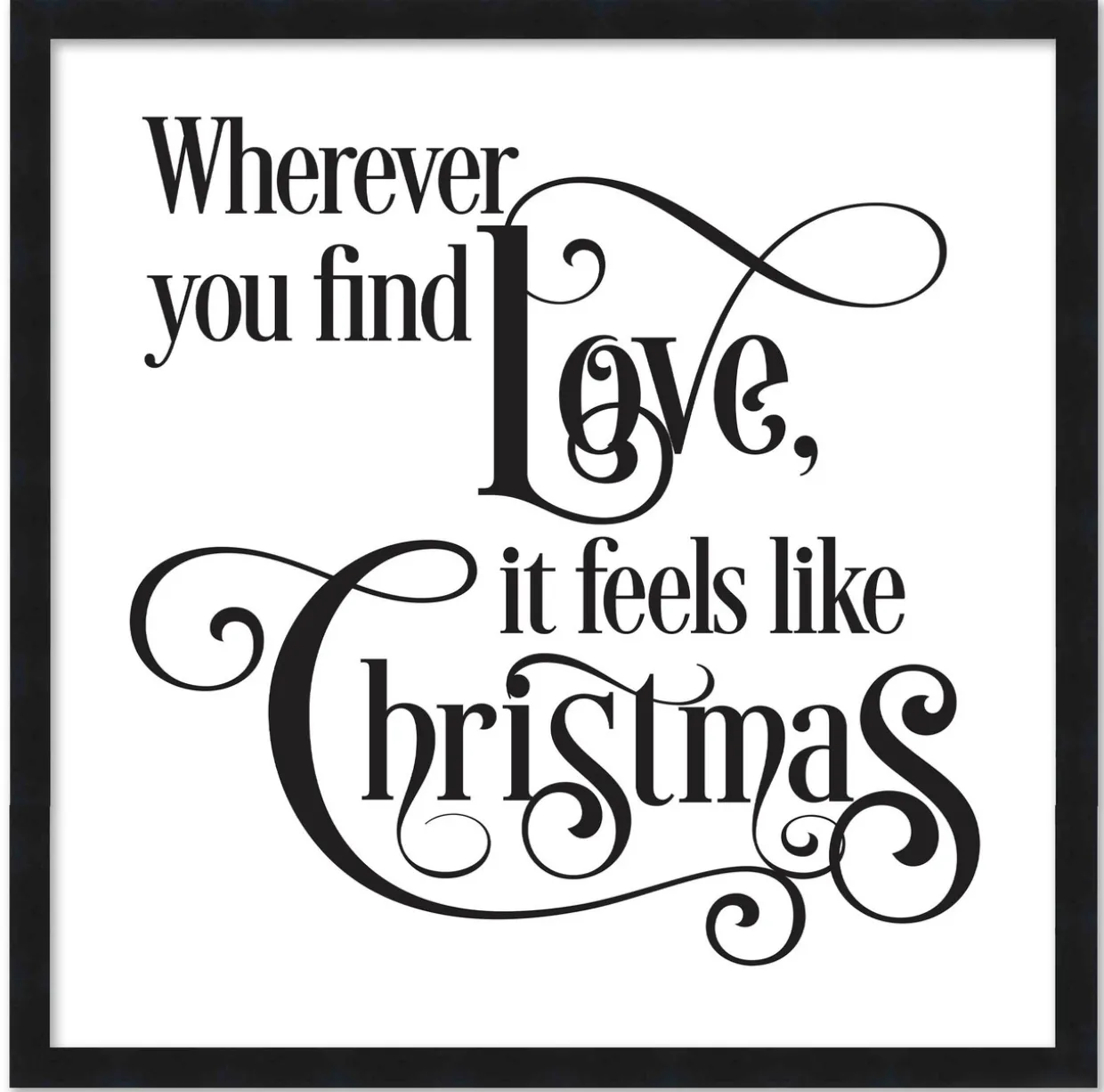 Wherever You Find Love, It Feels Like Christmas 15.5" x 15.5" Framed Christmas Wall Decor Sign Poster in a Natural Wooden Frame with UV Acrylic