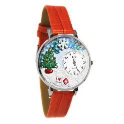 Whimsical Gifts Christmas Tree 3D Watch | Gold or Silver Finish Large or Small | Unique Fun Novelty | Handmade in USA | Red Leather Watch Band