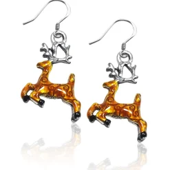 Whimsical Gifts Christmas Reindeer Charm Earrings | Silver or Gold Finish | Handmade in USA