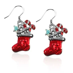 Whimsical Gifts Christmas Stocking Charm Earrings | Silver or Gold Finish | Handmade in USA