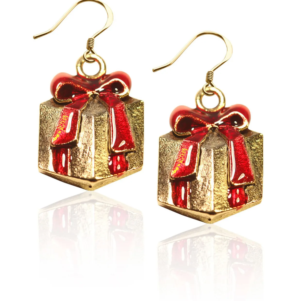 Whimsical Gifts Christmas Present Charm Earrings | Silver or Gold Finish | Handmade in USA
