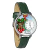 Whimsical Gifts Reindeer Hunter 3D Watch | Gold or Silver Finish Large | Unique Fun Novelty | Handmade in USA | Green Leather Watch Band