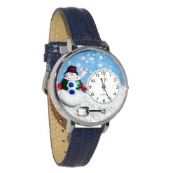Whimsical Gifts Snowman 3D Watch | Gold or Silver Finish Large or Small | Unique Fun Novelty | Handmade in USA | Leather Watch Band