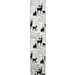 White and Black Playful Reindeer Christmas Wired Craft Ribbon 2.5" x 10 Yards