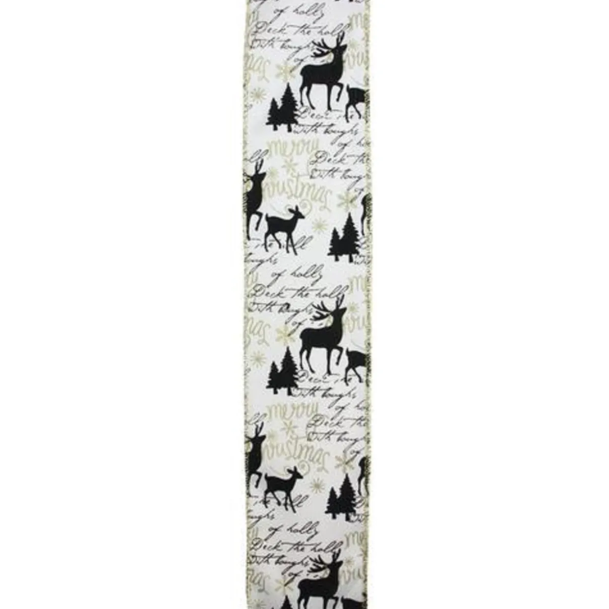 White and Black Playful Reindeer Christmas Wired Craft Ribbon 2.5" x 10 Yards