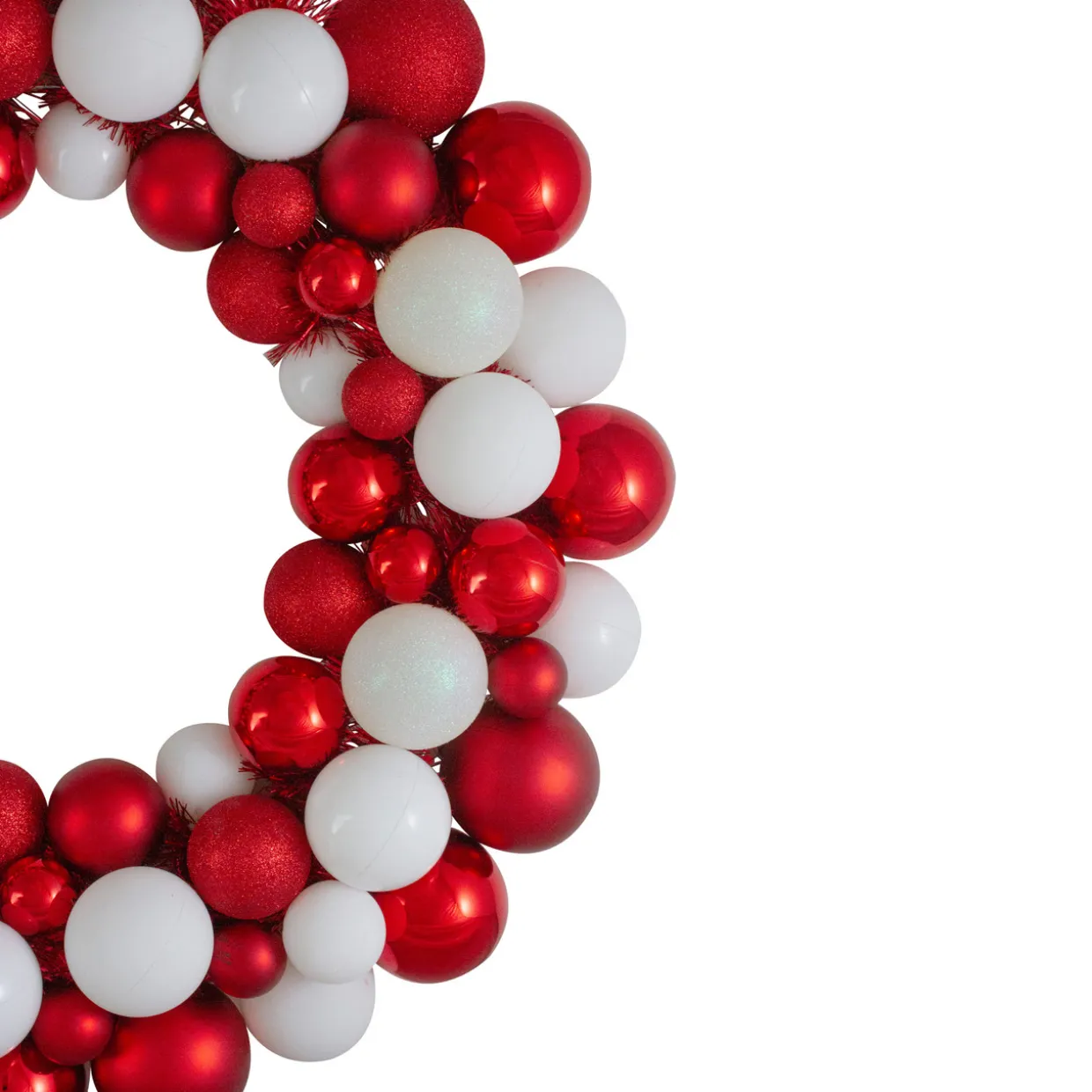 White and Red 3-Finish Shatterproof Ball Christmas Wreath - 24-Inch, Unlit