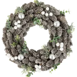 White Berry and Pinecone Foliage Christmas Ornament Wreath, 12.5-Inch, Unlit
