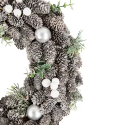 White Berry and Pinecone Foliage Christmas Ornament Wreath, 12.5-Inch, Unlit