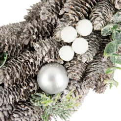 White Berry and Pinecone Foliage Christmas Ornament Wreath, 12.5-Inch, Unlit