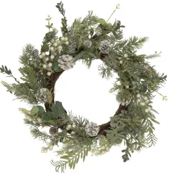 White Berry, Eucalyptus and Pinecone Christmas Wreath, 20-Inch, Unlit