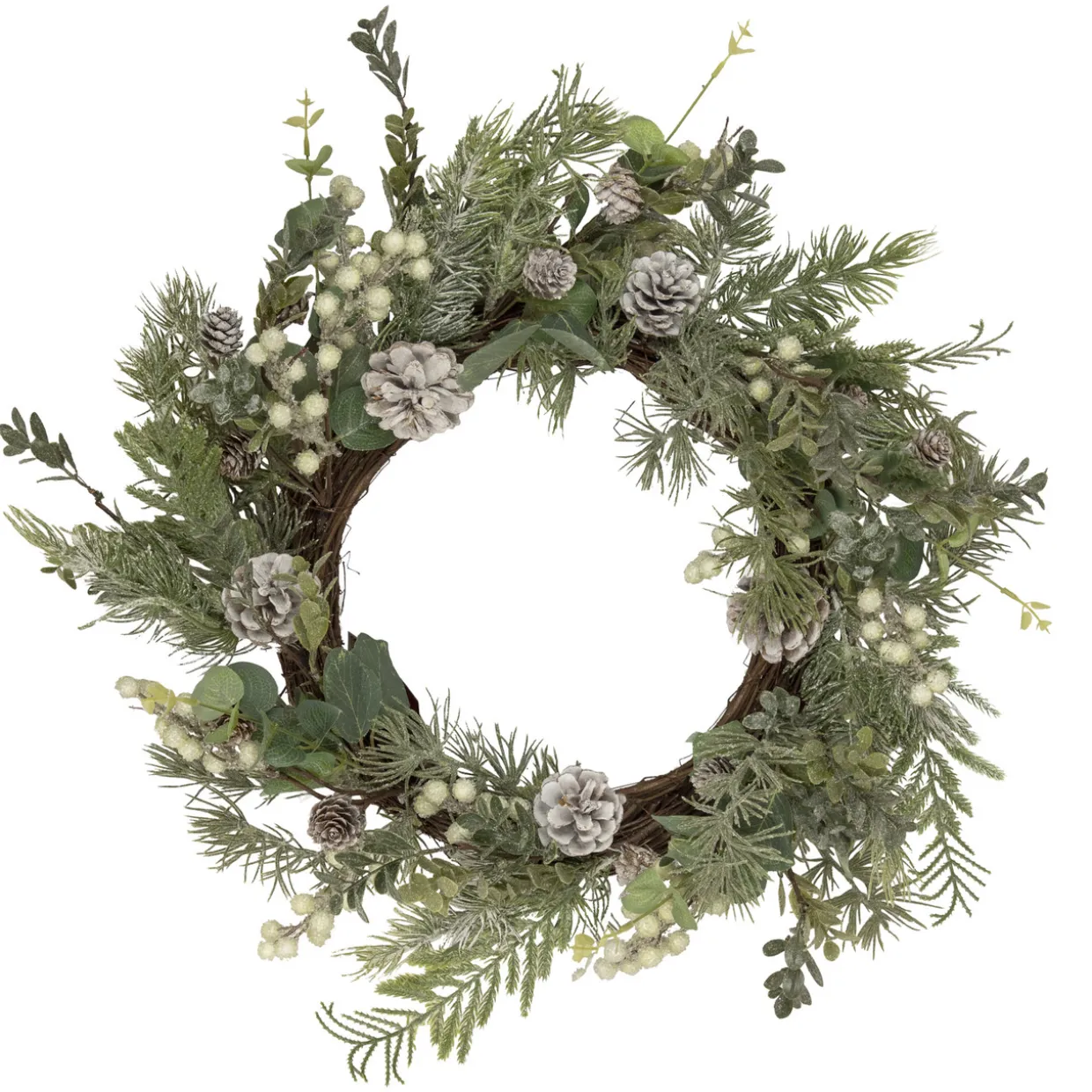 White Berry, Eucalyptus and Pinecone Christmas Wreath, 20-Inch, Unlit