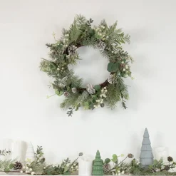 White Berry, Eucalyptus and Pinecone Christmas Wreath, 20-Inch, Unlit