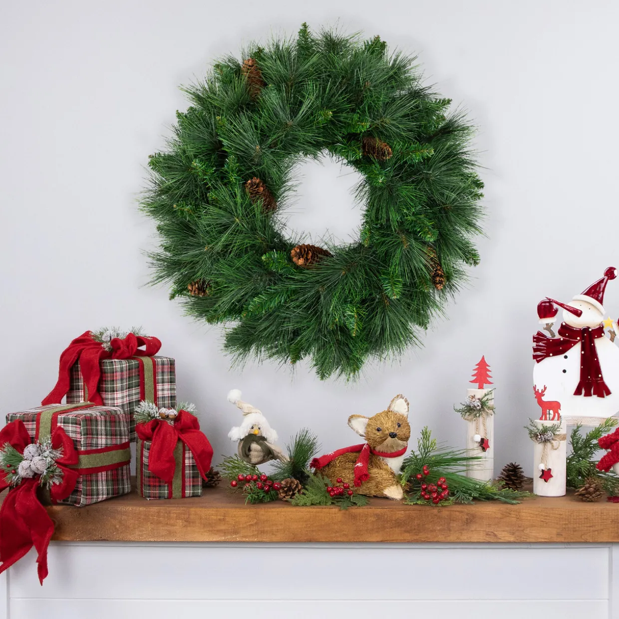 White Valley Pine with Pine Cones Artificial Christmas Wreath - 24" - Unlit