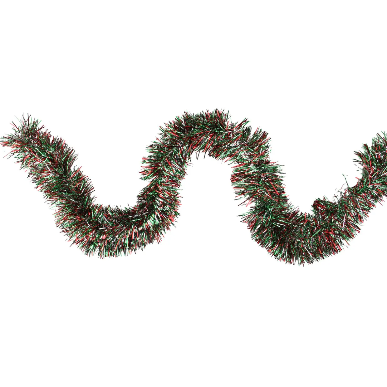 Wide Cut Shiny Tinsel Christmas Garland - 50' x 4" - Silver, Red and Green - Unlit