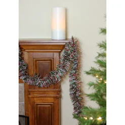 Wide Cut Shiny Tinsel Christmas Garland - 50' x 4" - Silver, Red and Green - Unlit