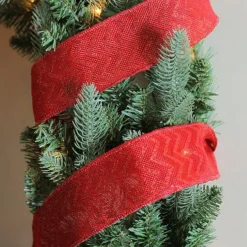 Wine Red Glitter Chevron Wired Christmas Craft Ribbon 2.5