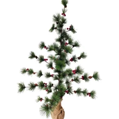 Winter Berry Pine Tree with Pine Cones in Jute Base Christmas Decoration - 35.25"