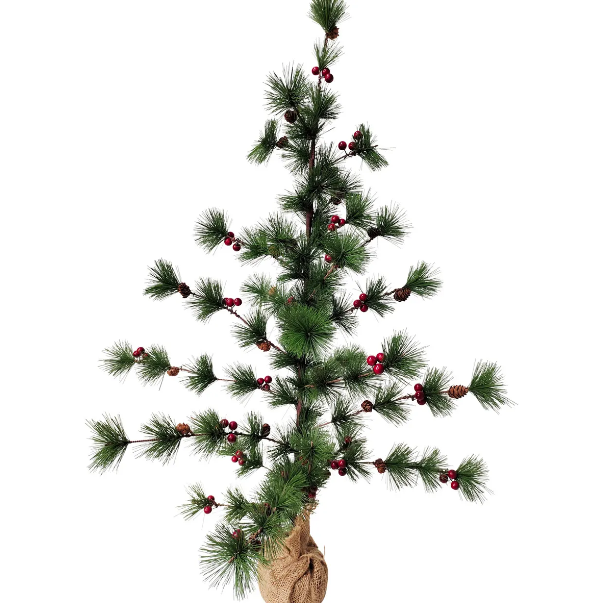 Winter Berry Pine Tree with Pine Cones in Jute Base Christmas Decoration - 35.25"
