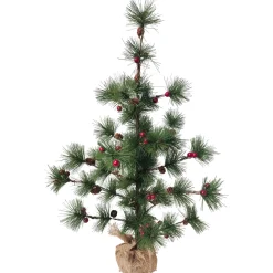 Winter Berry Pine Tree with Pine Cones in Jute Base Christmas Decoration - 23.5"