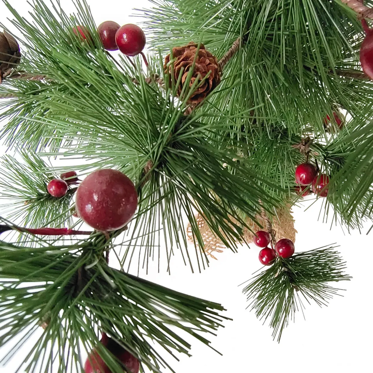 Winter Berry Pine Tree with Pine Cones in Jute Base Christmas Decoration - 23.5"