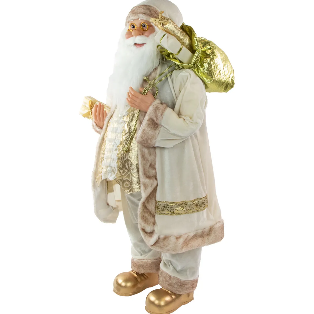 Winter Santa Claus with Gift Bag Christmas Figure - 36" - White and Cream