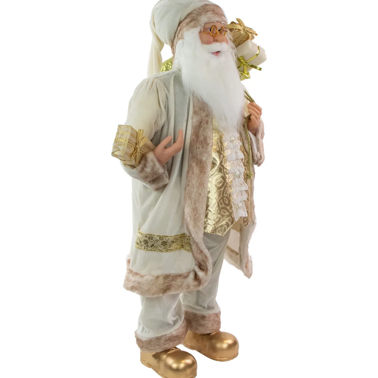 Winter Santa Claus with Gift Bag Christmas Figure - 36" - White and Cream