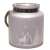 Winter Scene Matte Pillar Candle Holder Christmas Lantern - 8"