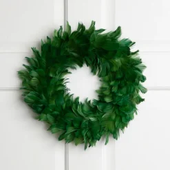 Wispy Feather Christmas Wreath - 14.5" - Unlit - Green