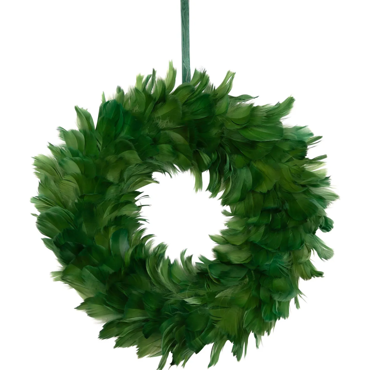 Wispy Feather Christmas Wreath - 14.5" - Unlit - Green