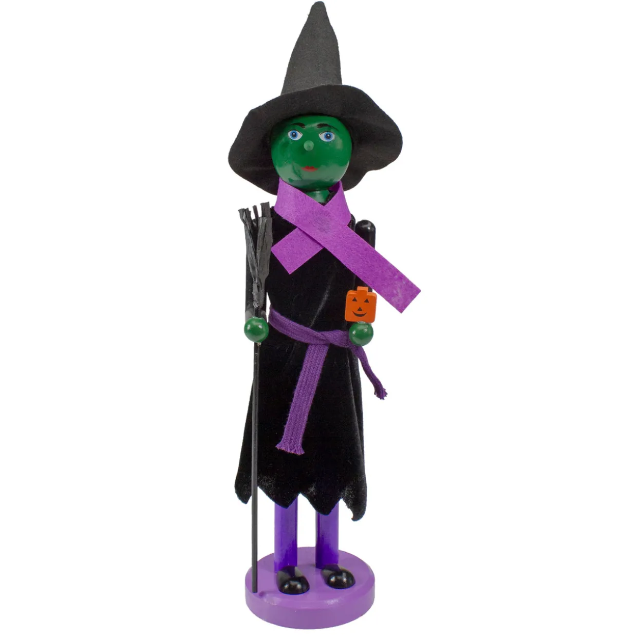 Witch Jack-O-Lantern Halloween Nutcracker with Broom - 14" - Black and Green