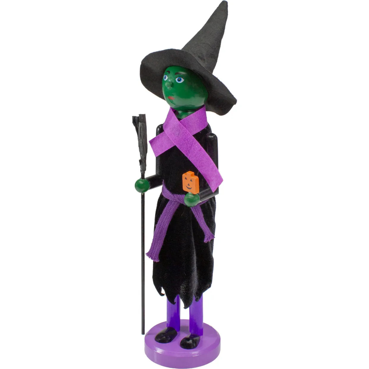 Witch Jack-O-Lantern Halloween Nutcracker with Broom - 14" - Black and Green