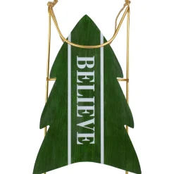 Wooden "Believe" Christmas Snow Sled Decoration - 18.25" - Green