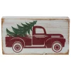Wooden Block with Vintage Red Truck and Tree Christmas Decoration - 6"