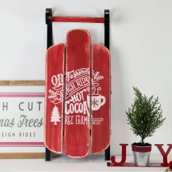 Wooden Christmas Snow Sled Decoration - 23" - Red