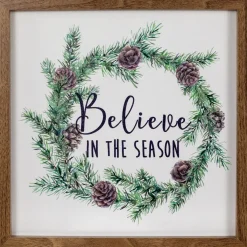 Wooden Framed "Believe In The Season" Christmas Wall Sign - 11.75"