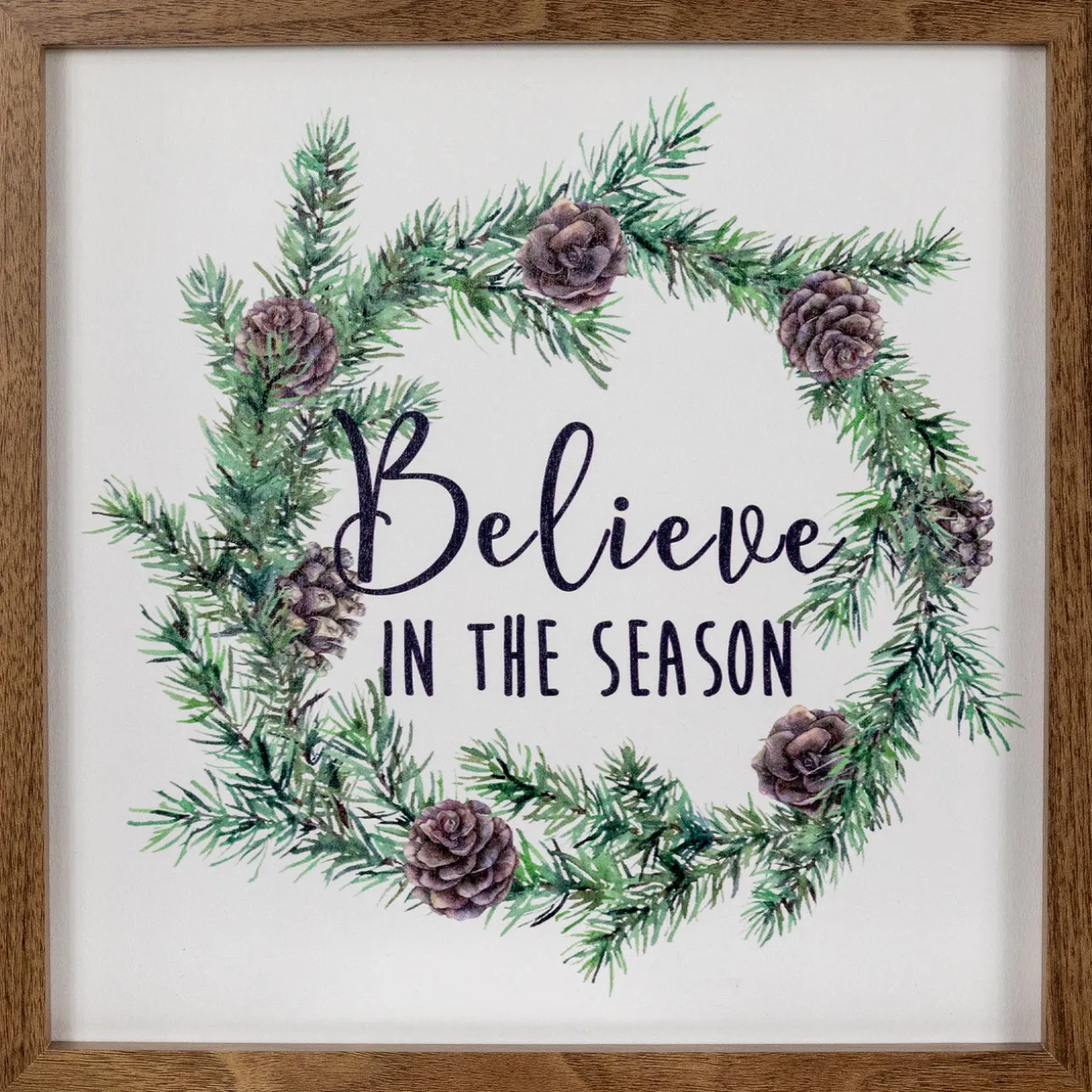 Wooden Framed "Believe In The Season" Christmas Wall Sign - 11.75"