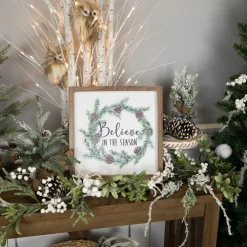 Wooden Framed "Believe In The Season" Christmas Wall Sign - 11.75"