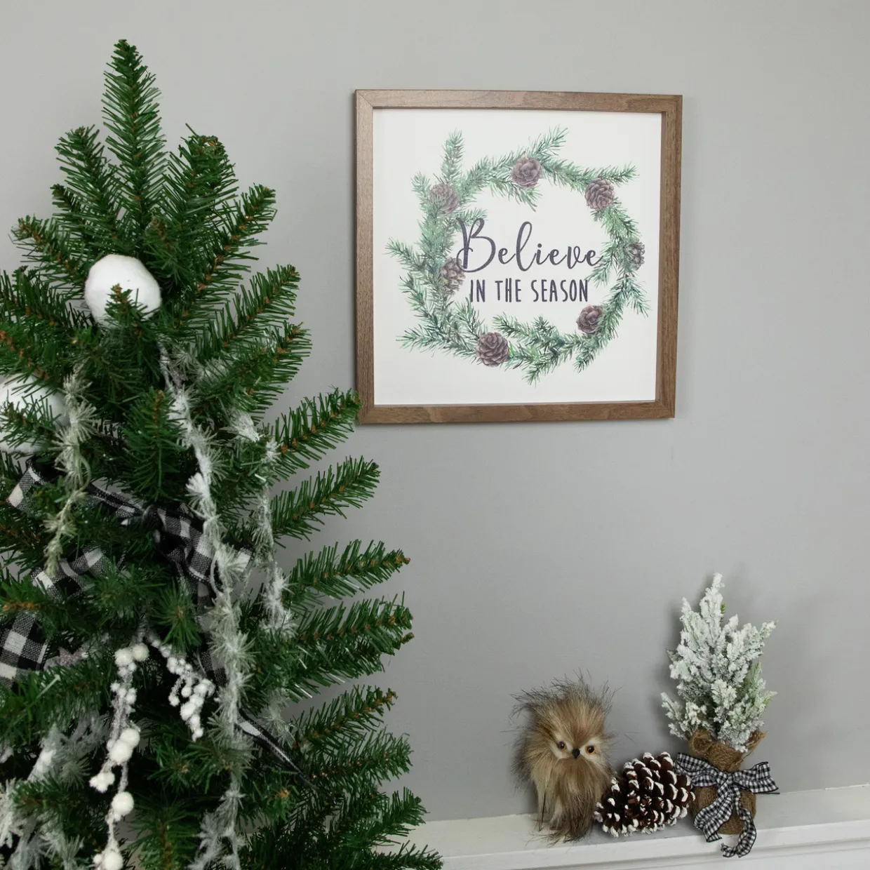 Wooden Framed "Believe In The Season" Christmas Wall Sign - 11.75"
