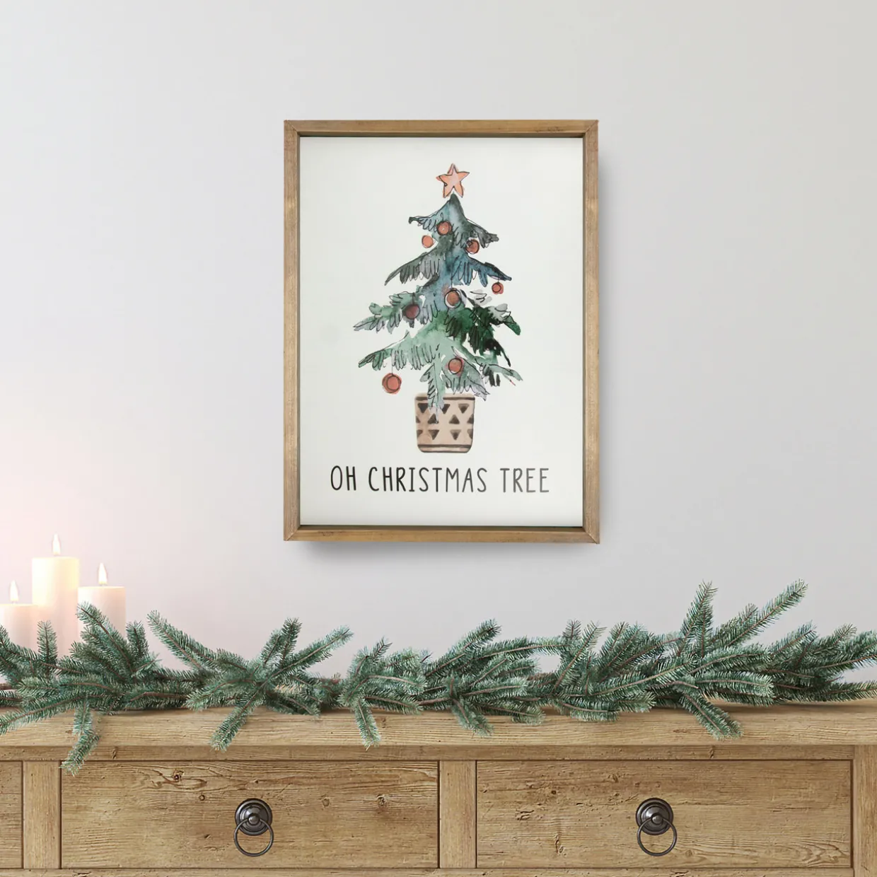 Wooden Framed "Oh Christmas Tree" Wall Art Decoration - 20"