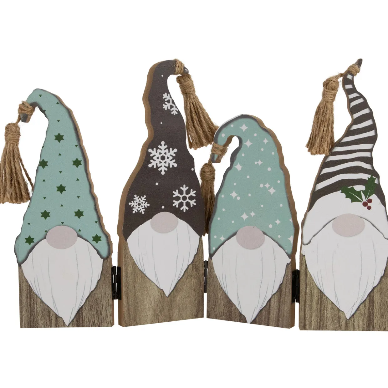 Wooden Gnomes Hinged Christmas Decoration - 10.75"