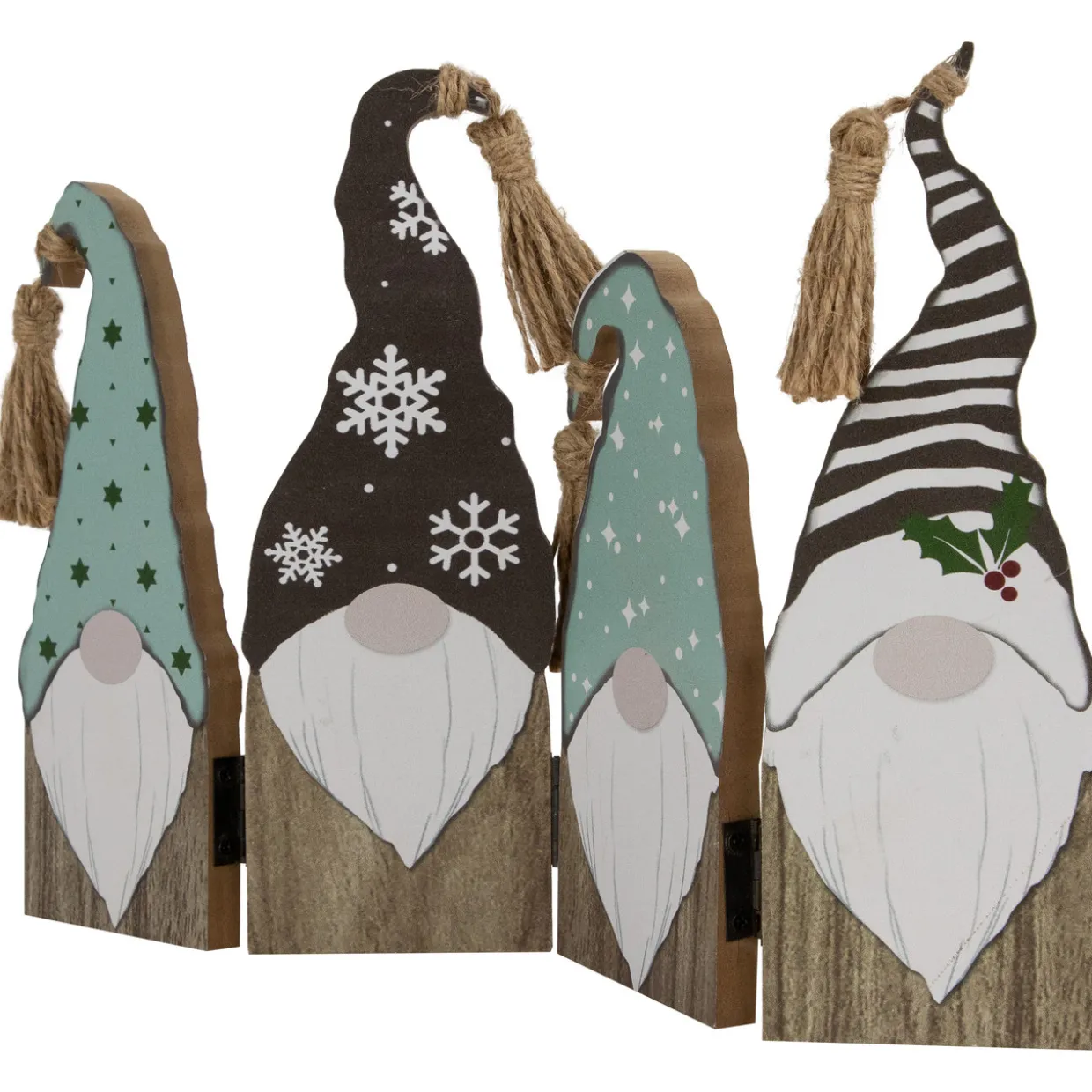 Wooden Gnomes Hinged Christmas Decoration - 10.75"