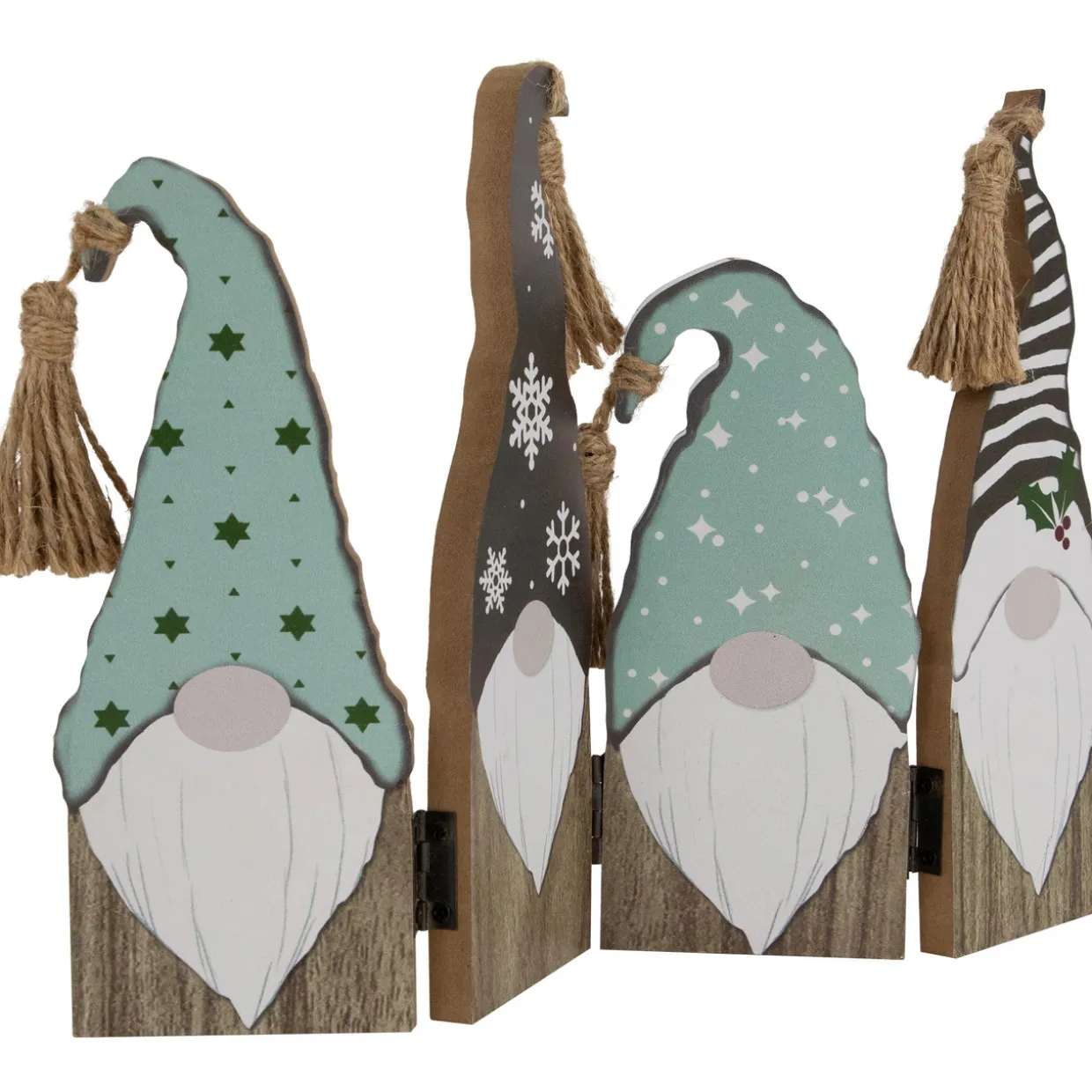 Wooden Gnomes Hinged Christmas Decoration - 10.75"