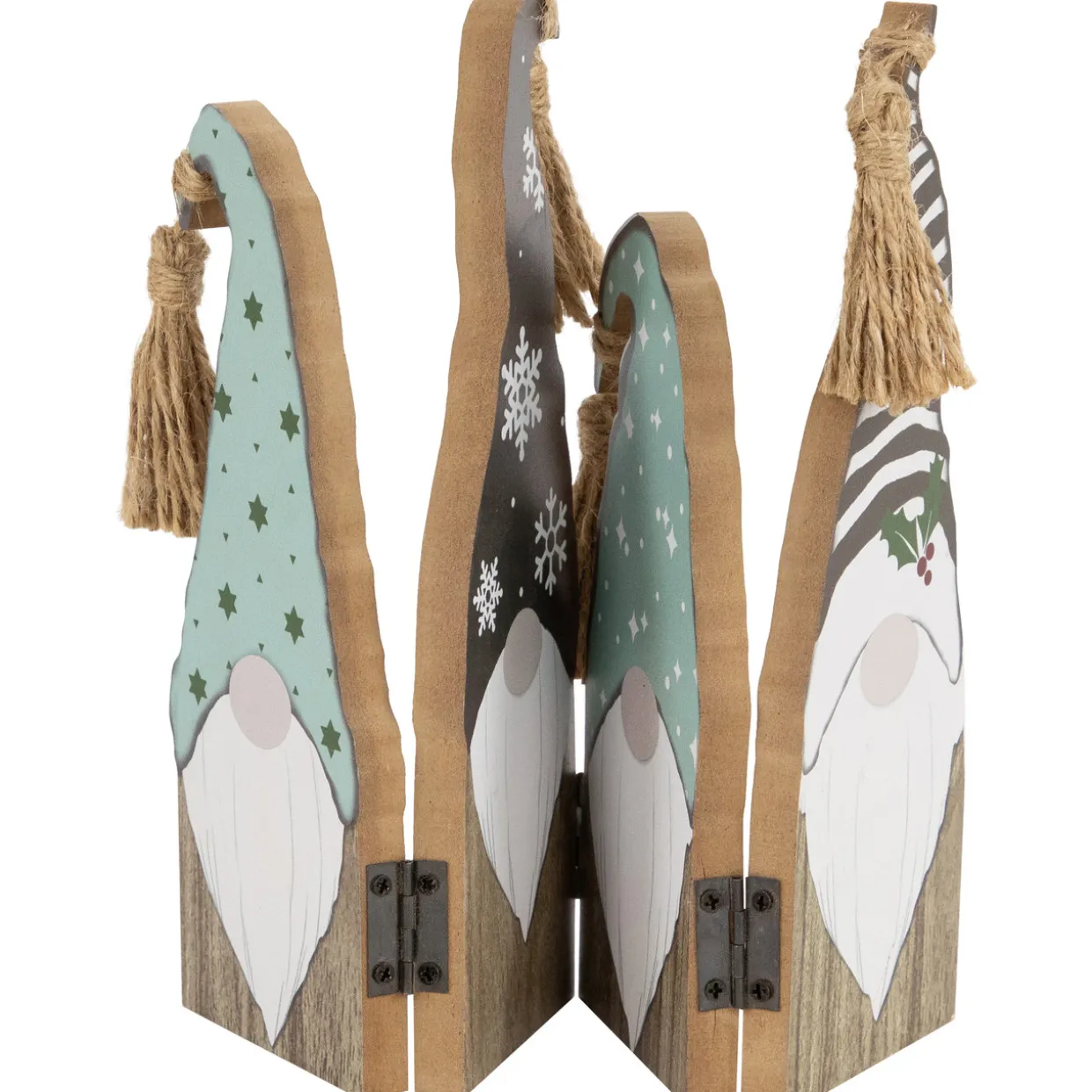 Wooden Gnomes Hinged Christmas Decoration - 10.75"