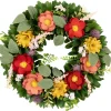 Wooden Mixed Floral and Foliage Artificial Spring Wreath - 13.75"